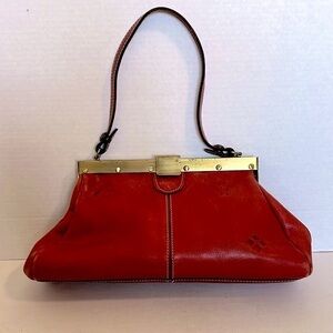 Patricia Nash Ferrara Frame Satchel Elegant Red Leather Handbag GUC